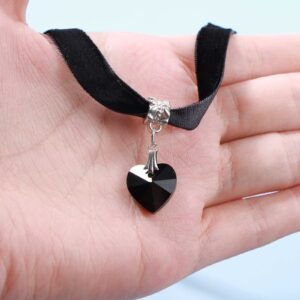 Yheakne Punk Black Velvet Choker Necklace Love Heart Pendant Necklace Vintage Black Satin Choker Necklace Gothic Retro Leather Collar Necklace Chain Jewelry for Women and Girls Prom Party Gifts