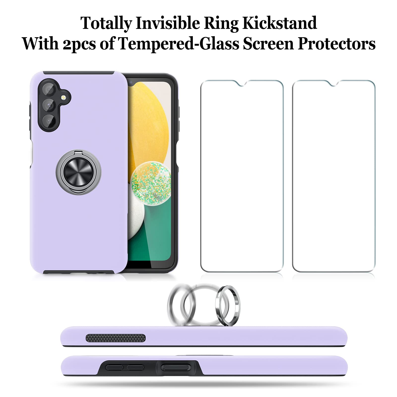 JAME for Samsung Galaxy A13 5G Case, Galaxy A13 5G Case with Screen Protector[2 Pcs], Slim Fit Shockproof Protective Case with Ring Kickstand [Magnetic Car Mount Feature] for Samsung A13 5G- Purple