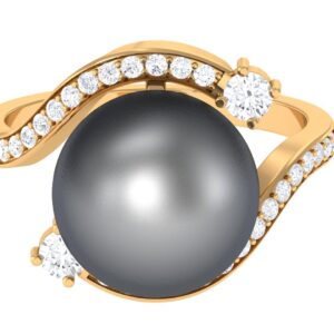 Rosec Jewels June Birthstone - 13 CT Statement Solitaire Ring with Tahitian Pearl and Diamond (AAA Quality), 14K Yellow Gold, Size:US 8.00