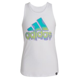 adidas girls' sleeveless lapped tank, white, small (7/8)