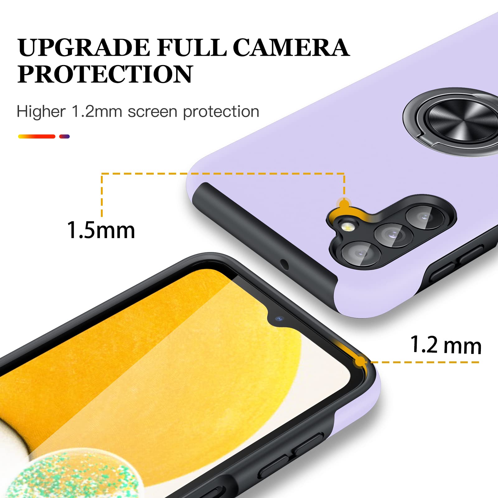 JAME for Samsung Galaxy A13 5G Case, Galaxy A13 5G Case with Screen Protector[2 Pcs], Slim Fit Shockproof Protective Case with Ring Kickstand [Magnetic Car Mount Feature] for Samsung A13 5G- Purple