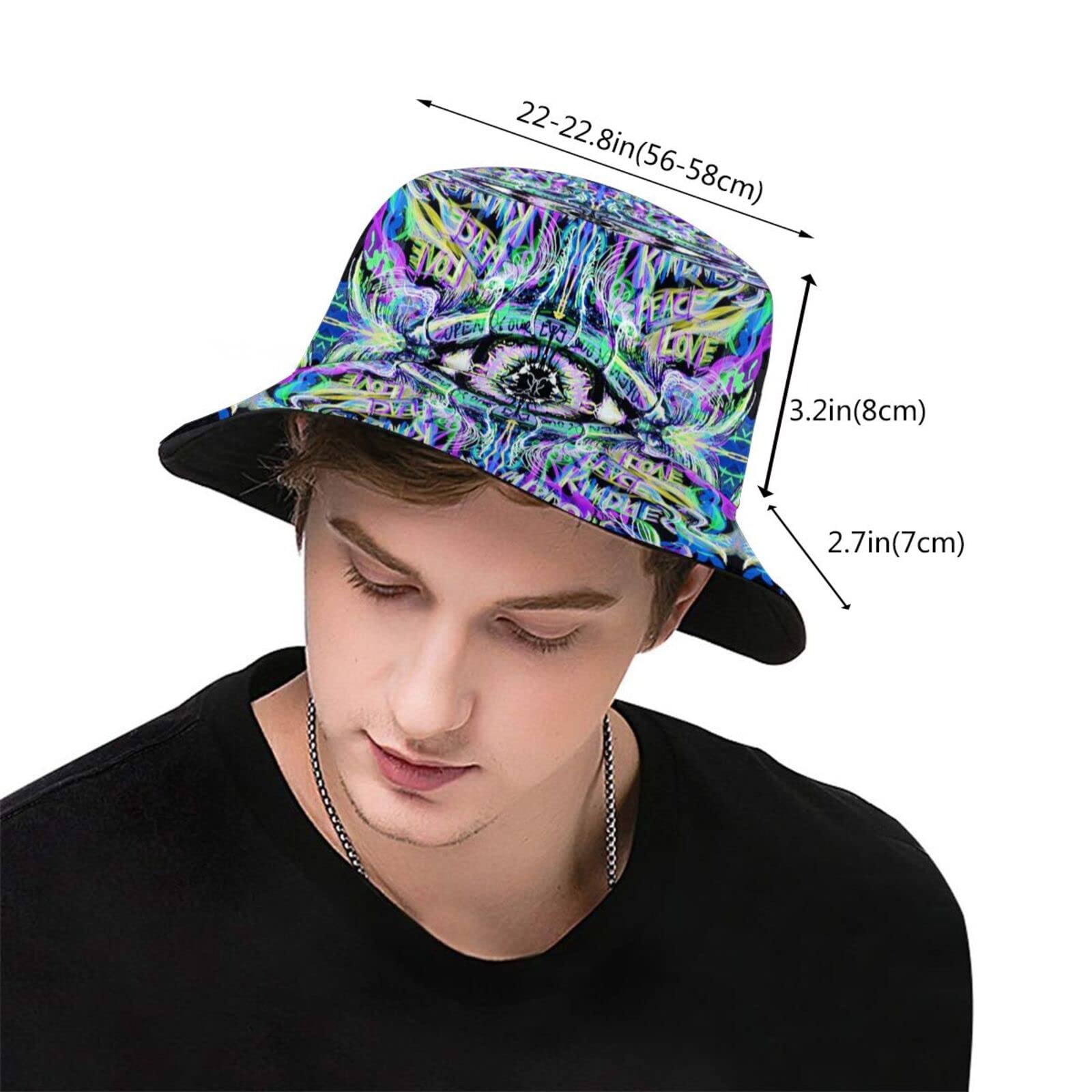 Kicoyuaz Fashion Trippy Bucket Hat Psychedelic Summer Unisex Print Bucket Hat