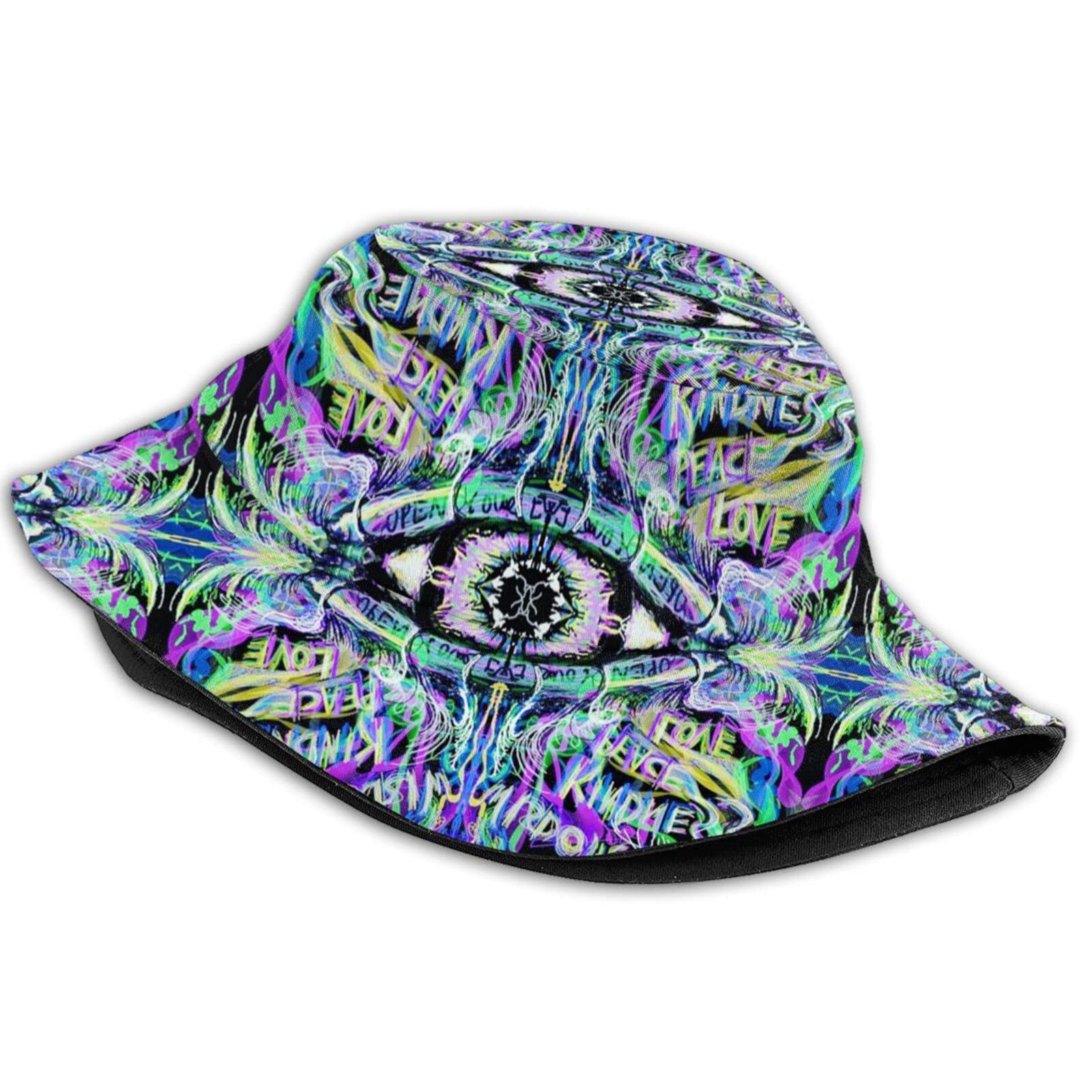 Kicoyuaz Fashion Trippy Bucket Hat Psychedelic Summer Unisex Print Bucket Hat