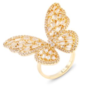 lavencious art cocktail butterfly fashion ring size adjustable from 6-8.5 cubic zirconia jewelry for women (gold - clear)