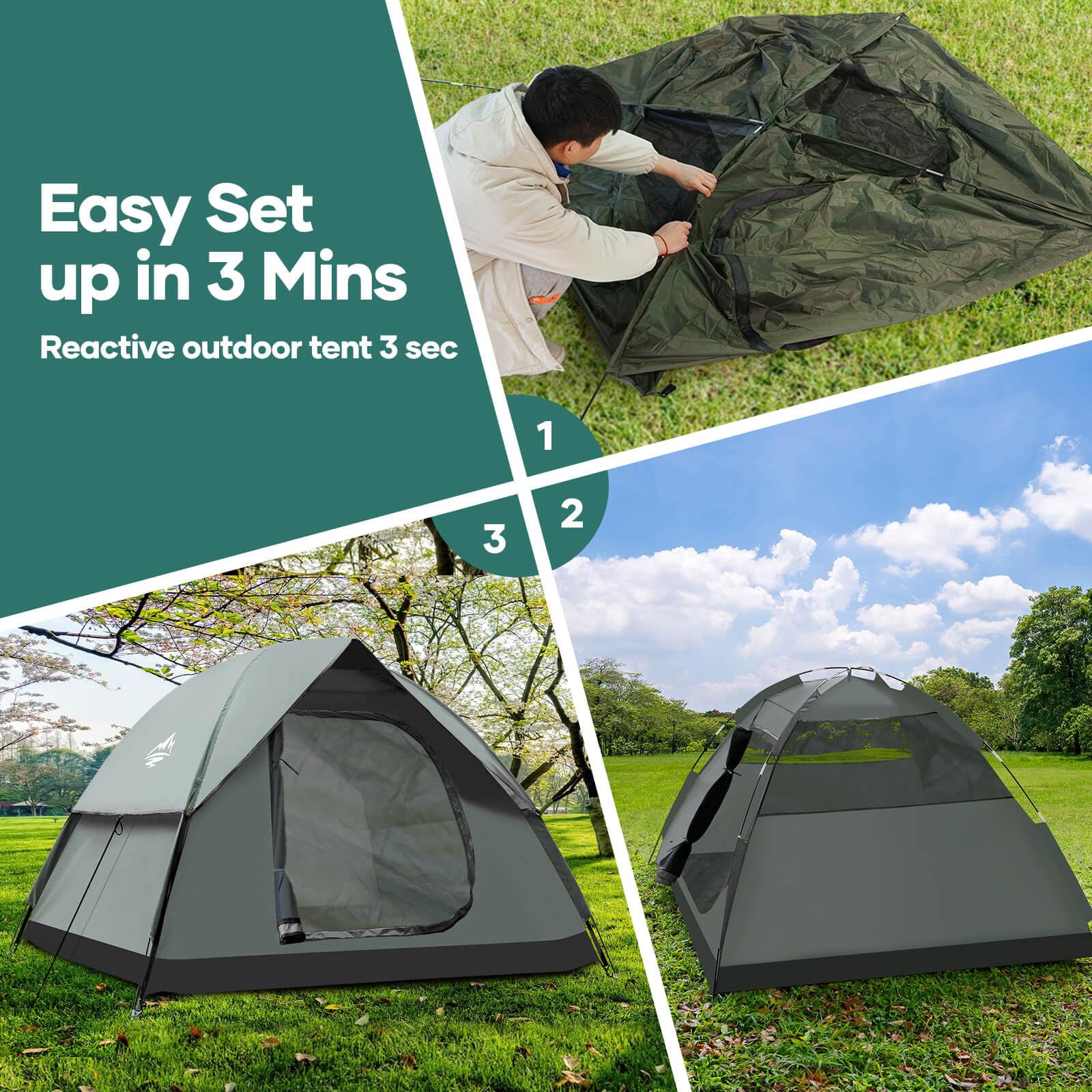 2-3 Person Camping Tent, Tents for Camping with Removable Rainfly, Family Dome Easy Set Up Tent, Lightweight Tent for Camping, Traveling, Hiking, Outdoor