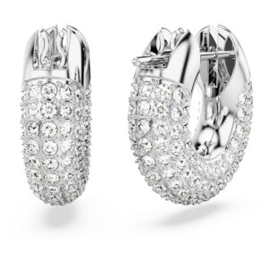 Swarovski Dextera Hoop Earrings, Pavé, White, Rhodium plated