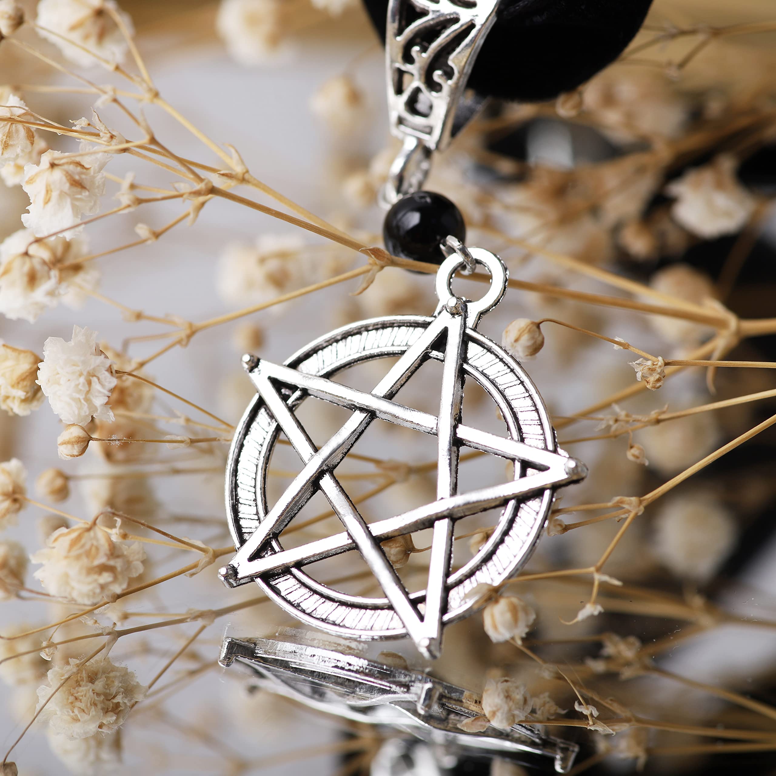 Sacina Gothic Pentagram Choker Necklace, Zinc Alloy Pentagram Pendant, Goth Jewelry Gift for Women, Christmas Gift for Women (Black pentagram choker)