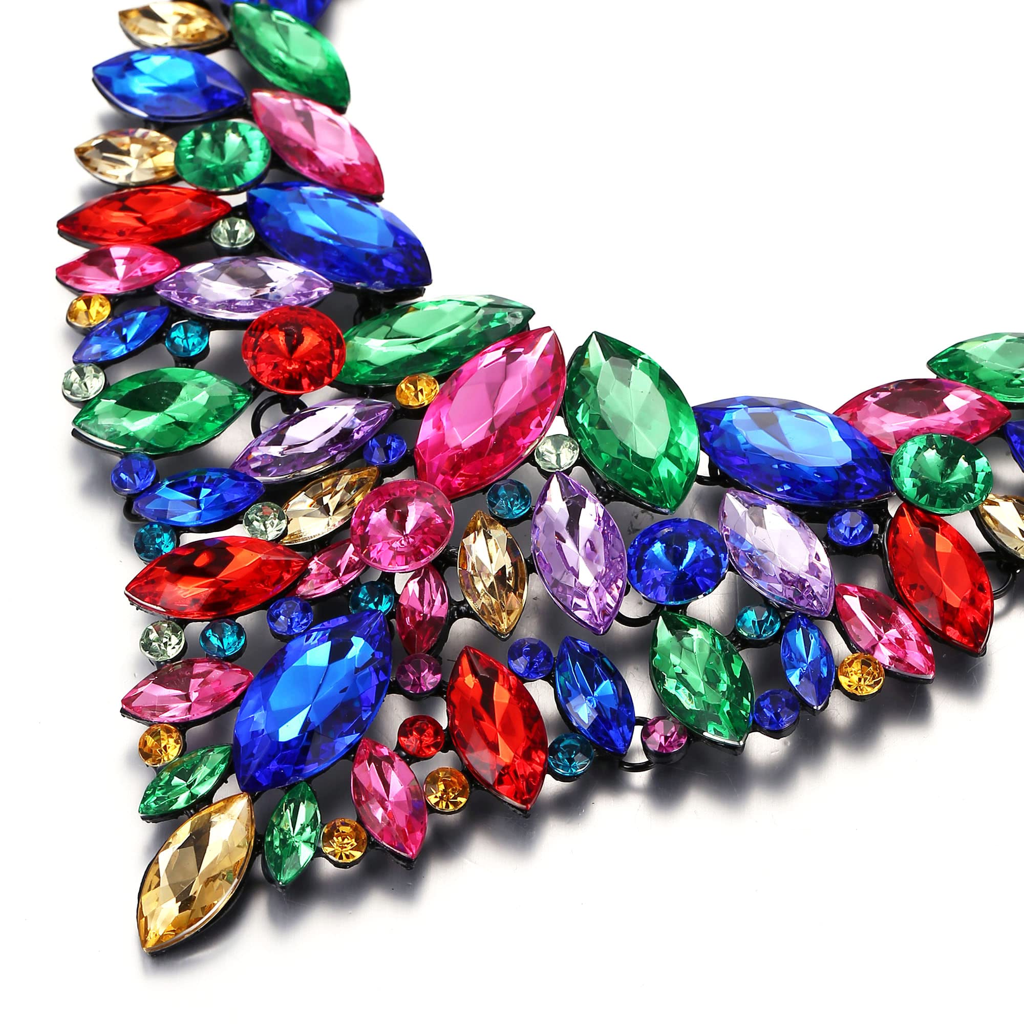 Flyonce Rhinestone Chunky Collar Necklace, Multicolor Crystal Costume Statement Jewelry for Women