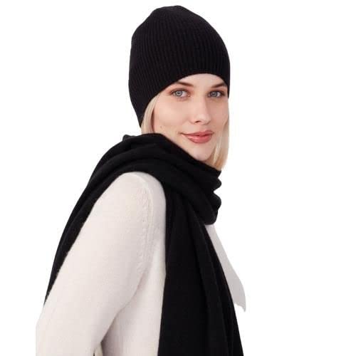 Style Republic Women’s Knitted Scarf, 100% Pure Cashmere, Ultra Warm Winter Accessory, Beautiful European Design (Black)