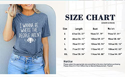 Casual T-Shirt I Wanna Be Where The People aren't Shirt for Women Funny Shell Graphic Tees Holiday Loose Fit Plus Size T-Shirt with Saying(Blue XXL)