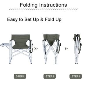 ABCCANOPY Folding Directors Chair Outdoor Camping Chair Makeup Artist Chair with Side Table & Pockets, Dark Gray