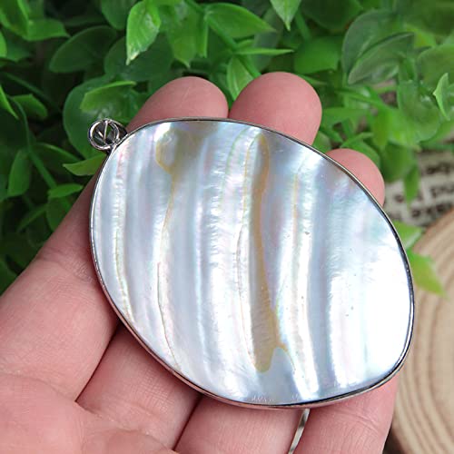 Acxico 1Pcs Gorgeous Huge Oval Cut Natural Abalone Shell Gemstone Silver Necklace Pendants