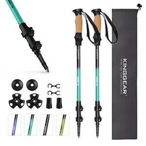 kinggear walking stick for hiking - adjustable quick flip lock trekking poles, collapsible, lightweight 7075 aluminum, natural anti-sweat cork grips, all terrains