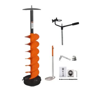 nordic legend hardware lite e-drill combo, cordless nylon ice drill auger 6" dia. w/ice scoop chipper/universal drill adapter/ice fishing rod rack and 1 set replacment blades