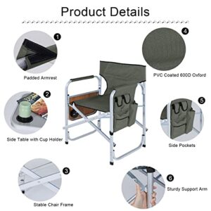 ABCCANOPY Folding Directors Chair Outdoor Camping Chair Makeup Artist Chair with Side Table & Pockets, Dark Gray