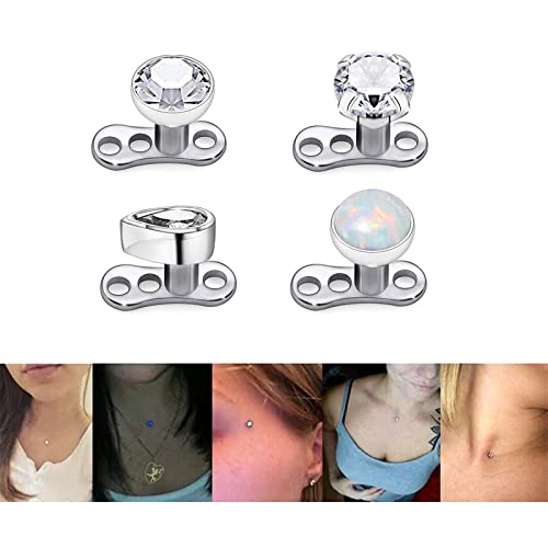 Piercingpops 9Pcs 14g Stainless Steel Cubic Zirconia/Opal Dermal Anchor Tops and Base Microdermals for Body Piercing (B: 9PCS-Mixed Style)