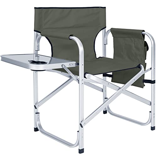 ABCCANOPY Folding Directors Chair Outdoor Camping Chair Makeup Artist Chair with Side Table & Pockets, Dark Gray