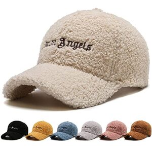 Lamb-Wool Baseball-Caps Adjustable,Teddy-Fleece Baseball Hat,Winter Hat Ponytail Hole for Women Men Outdoor Travel (Beige)