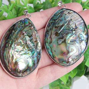 Acxico 1Pcs Gorgeous Huge Oval Cut Natural Abalone Shell Gemstone Silver Necklace Pendants