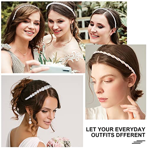 BEAYFILY 4 Pack Pearls Fashion Headbands,White Artificial Pearl Rhinestones Hairbands,Bridal Hair Hoop Party Wedding Hair Accessories for Women Girls