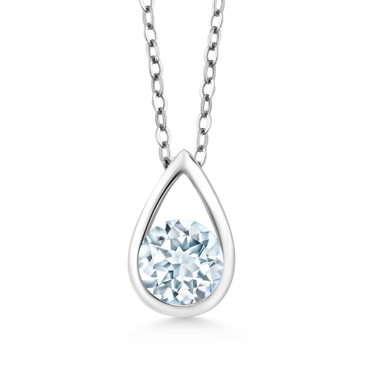 Gem Stone King 925 Sterling Silver 5MM Round Gemstone Birthstone Teardrop Pendant Necklace For Women with 18 Inch Silver Chain