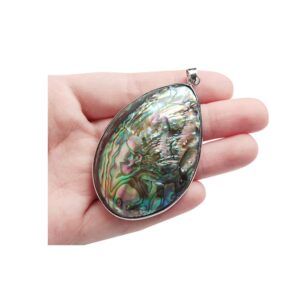 acxico 1pcs gorgeous huge oval cut natural abalone shell gemstone silver necklace pendants