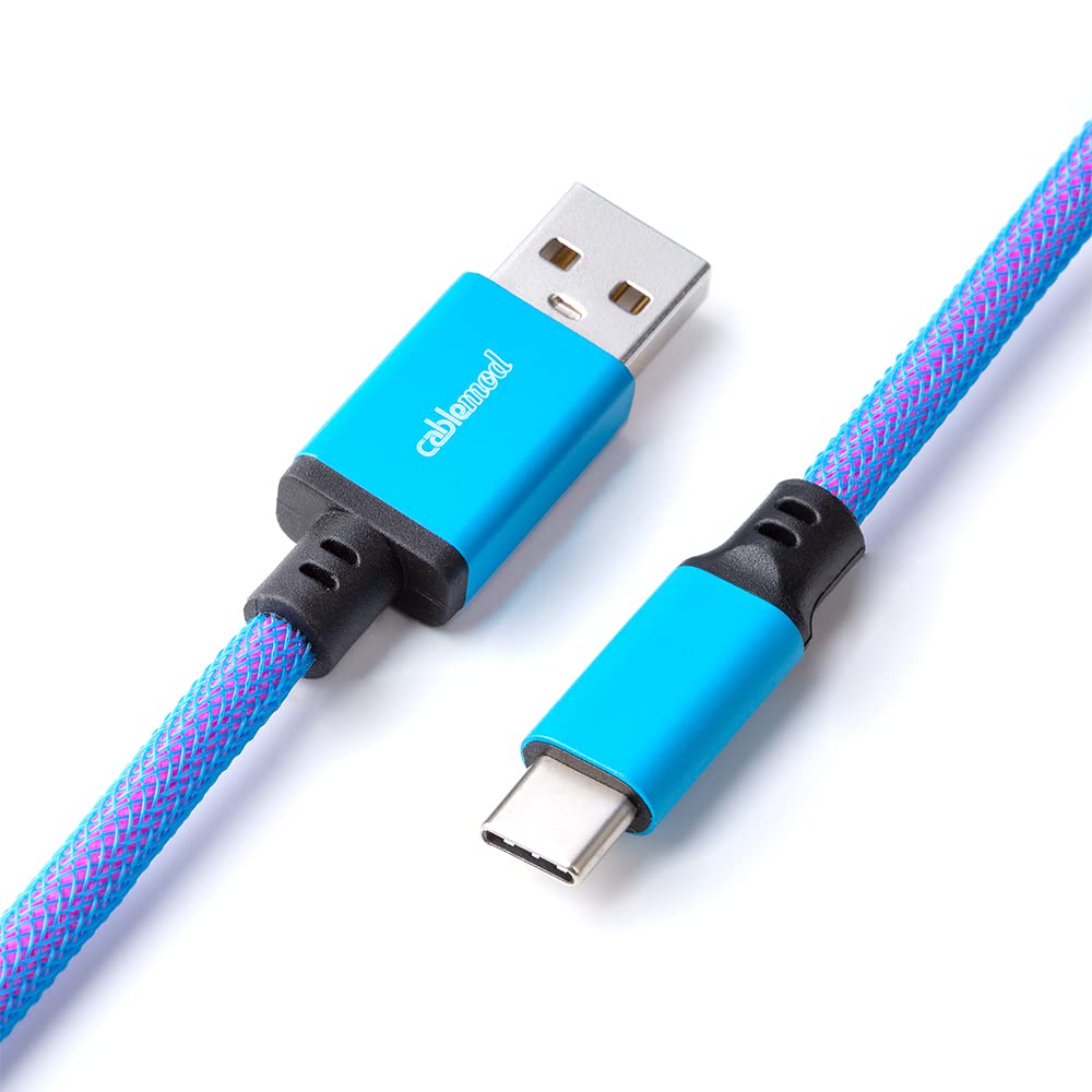 CableMod Pro Coiled Keyboard Cable (Galaxy Blue, USB A to USB Type C, 150cm)