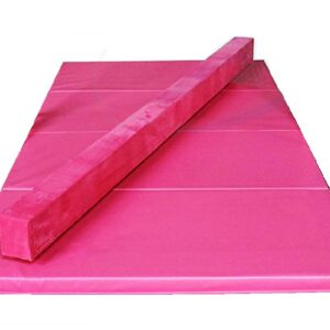 Athletic Bar Kids Gymnastics Horizontal Kip Bar with 6 FT x 4 FT Tumble Mat and Balance Beam Full Set, Adjustable 3 to 5 FT Gymnastic Junior Training Bar for Gymnasts Children, Fiberglass Rail (Pink)