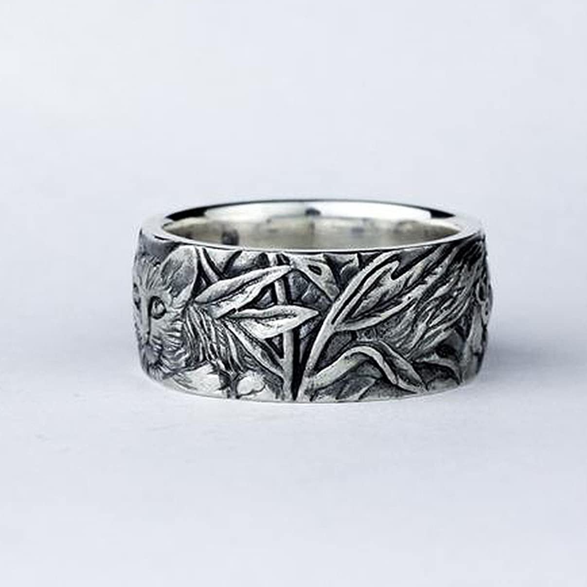 Retro Vintage s925 Silver Ring for Women Men,Engraved Forest Mountain Flower Leaf Zebra Tiger Cat Rings,Realistic Relief Design,All Lifelike, silver, No Gemstone,