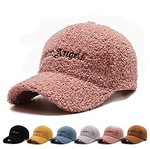 Lamb-Wool Baseball-Caps Adjustable,Teddy-Fleece Baseball Hat,Winter Hat Ponytail Hole for Women Men Outdoor Travel (Beige)