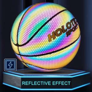 KPASON Basketball, Holographic Reflective Glowing Basketball, Indoor Outdoor Night Basketball Game, Adult & Kids Girls Boys Basketball Gift, Composite Leather Basketballs