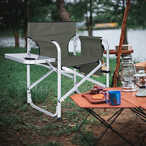 ABCCANOPY Folding Directors Chair Outdoor Camping Chair Makeup Artist Chair with Side Table & Pockets, Dark Gray