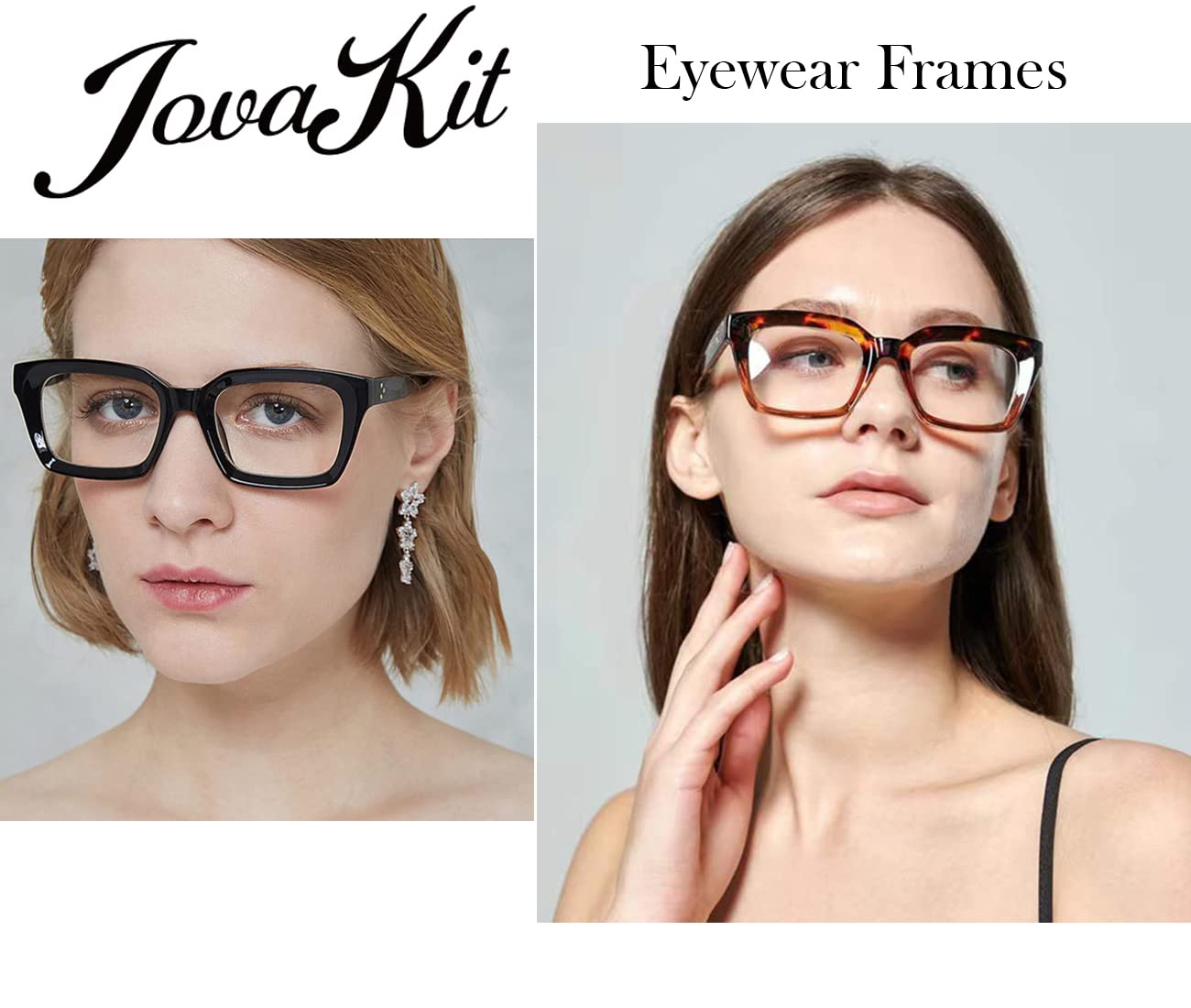 JOVAKIT Non Prescription Glasses for Women Men Fashion Square Frame Eyeglasses (Black)