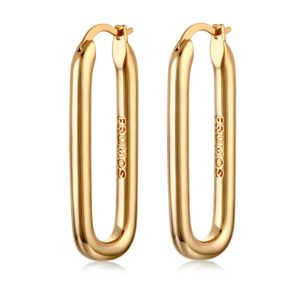 FRUMOS 18K Gold Plated Chunky Oval Hoop Earrings for Women - Fashion Thick Gold Hoops Jewelry Set for Girls Birthday Christmas Gifts