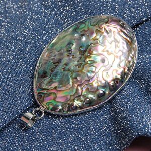 Acxico 1Pcs Gorgeous Huge Oval Cut Natural Abalone Shell Gemstone Silver Necklace Pendants