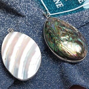 Acxico 1Pcs Gorgeous Huge Oval Cut Natural Abalone Shell Gemstone Silver Necklace Pendants