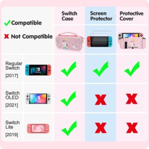 Pink Unicorn Carrying Case Compatible with Nintendo Switch (NOT OLED or LITE) with Dockable Protective Grip Case+Screen Protector+Unicorn Stickers, Hard Storage Case Accessories Kit for Girls Gifts