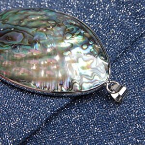 Acxico 1Pcs Gorgeous Huge Oval Cut Natural Abalone Shell Gemstone Silver Necklace Pendants