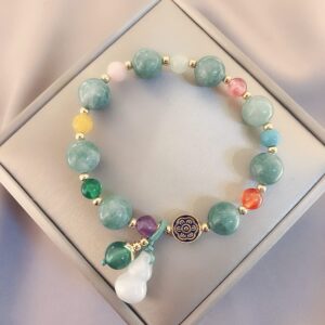 ASGIFT Green Jade Bracelet for Women Natural Quartz 7 Chakra Crystal Beaded Bracelet Elastic Lucky Feng Shui Bracelet Jewelry for Girlfriend Lover