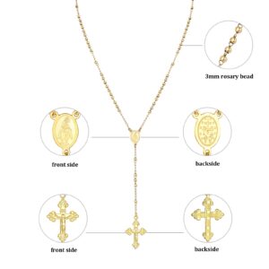 Juvux Cross Necklace Rosary Beads Catholic, Christian Gifts Cross Necklace with Gift Box, Rosary Necklace, Y Necklace Chain for Women Men -20 Inch (Gold)