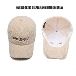 Lamb-Wool Baseball-Caps Adjustable,Teddy-Fleece Baseball Hat,Winter Hat Ponytail Hole for Women Men Outdoor Travel (Beige)