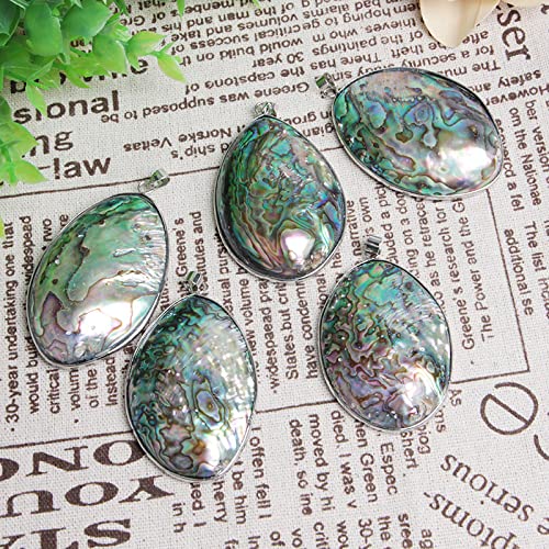 Acxico 1Pcs Gorgeous Huge Oval Cut Natural Abalone Shell Gemstone Silver Necklace Pendants