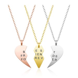 bopreina 3pcs personalized best friends forever bff necklace stainless steel engraved puzzle heart friendship pendant custom name matching heart necklaces gift set