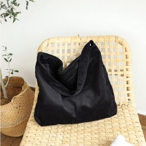 Ulisty Women/Girls Corduroy Large Capacity Shoulder Bag Tote Bag Casual Hobo Bag Shopping Bag Handbag black