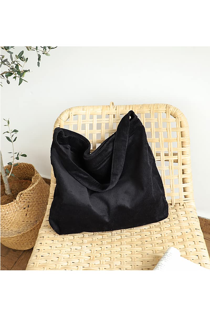 Ulisty Women/Girls Corduroy Large Capacity Shoulder Bag Tote Bag Casual Hobo Bag Shopping Bag Handbag black