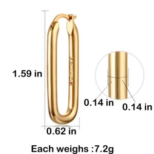 FRUMOS 18K Gold Plated Chunky Oval Hoop Earrings for Women - Fashion Thick Gold Hoops Jewelry Set for Girls Birthday Christmas Gifts