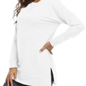 BETTE BOUTIK Cozy Long Sleeve Sweatshirt Women Side Slit Tunic Shirts for Women Sweatshirts for Women Dropped shoulder Tops for Women White Sweatshirt Woman White Large