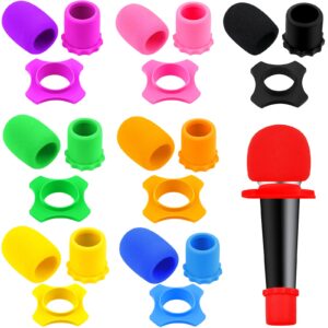 8 set shakeproof wireless handheld microphone protection silicone ring anti rolling bottom rod sleeve holder microphone windscreen microphone covers foam microphone filter for ktv mic device, 8 colors