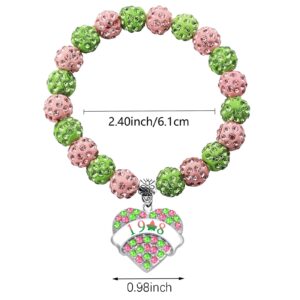 TongXin Greek Sorority Paraphernalia Gifts Sorority Bracelet Leaf Pendant Jewelry Pink and Green Bead Bracelet for Women (Heart Charm)