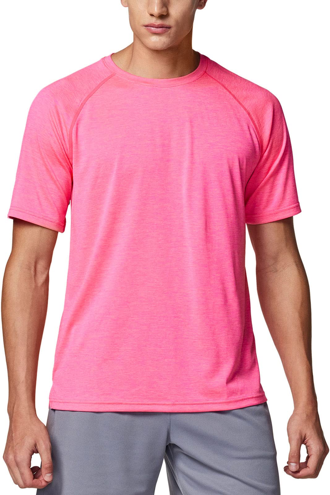 TSLA Men's Workout Running Shirts, Dry Fit Moisture Wicking T-Shirts, Sports Gym Athletic Short Sleeve Shirts, Hyper Dri Neon Pink, Small